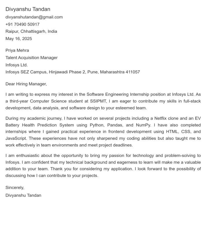 QA Engineer cover letter example