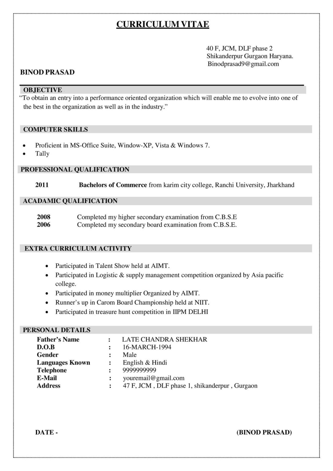 Resume of Nelson Barker